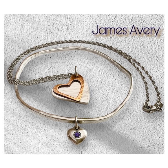 4 James Avery items amethyst heart wavy bangle double bronze silver pendant - Picture 1 of 8
